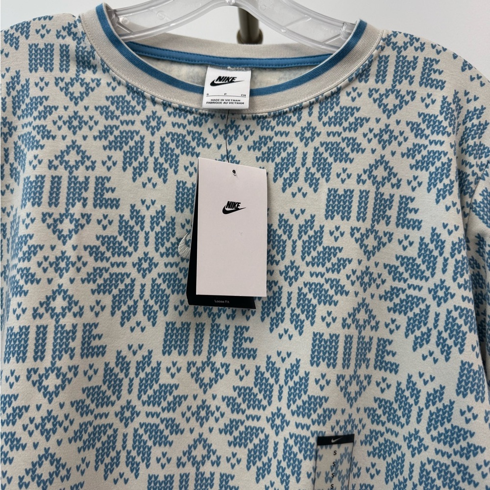 Nike Blue and White Crew Neck Sweater